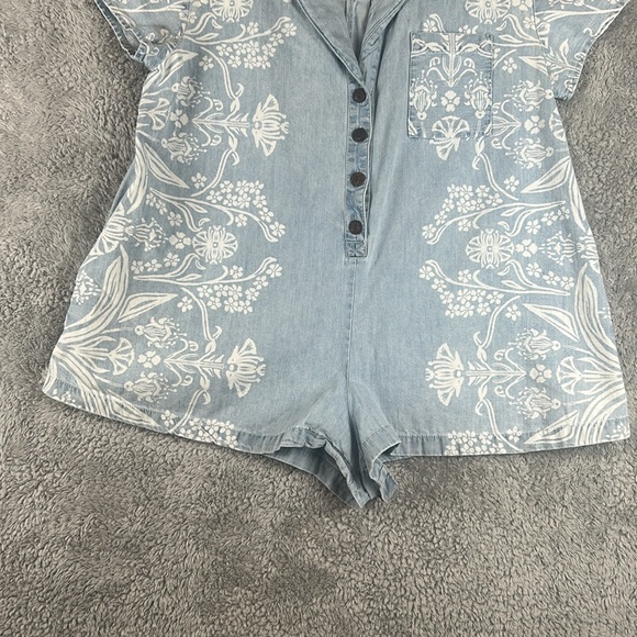 FREE PEOPLE  Short Sleeve Button-Up One Piece Denim Romper, Women’s Size XS - Picture 13 of 15